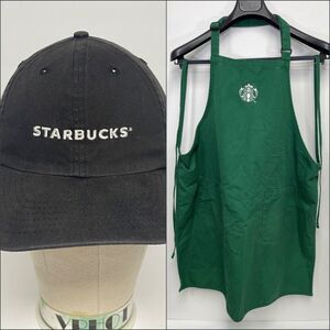 Authentic STARBUCKS Green Barista 2 Pocket Apron & Hat! COMPLETE Halloween 2022